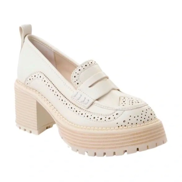 MIA Cream Chunky Heel Loafers - Picture 1 of 7